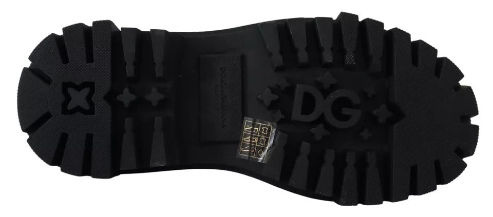 Dolce & Gabbana Black Leather Trekking Derby Embellished Shoes - SMARTMARTNZ