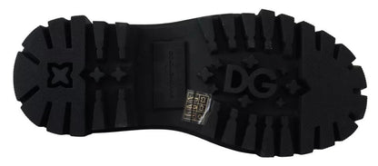 Dolce & Gabbana Black Leather Trekking Derby Embellished Shoes - SMARTMARTNZ