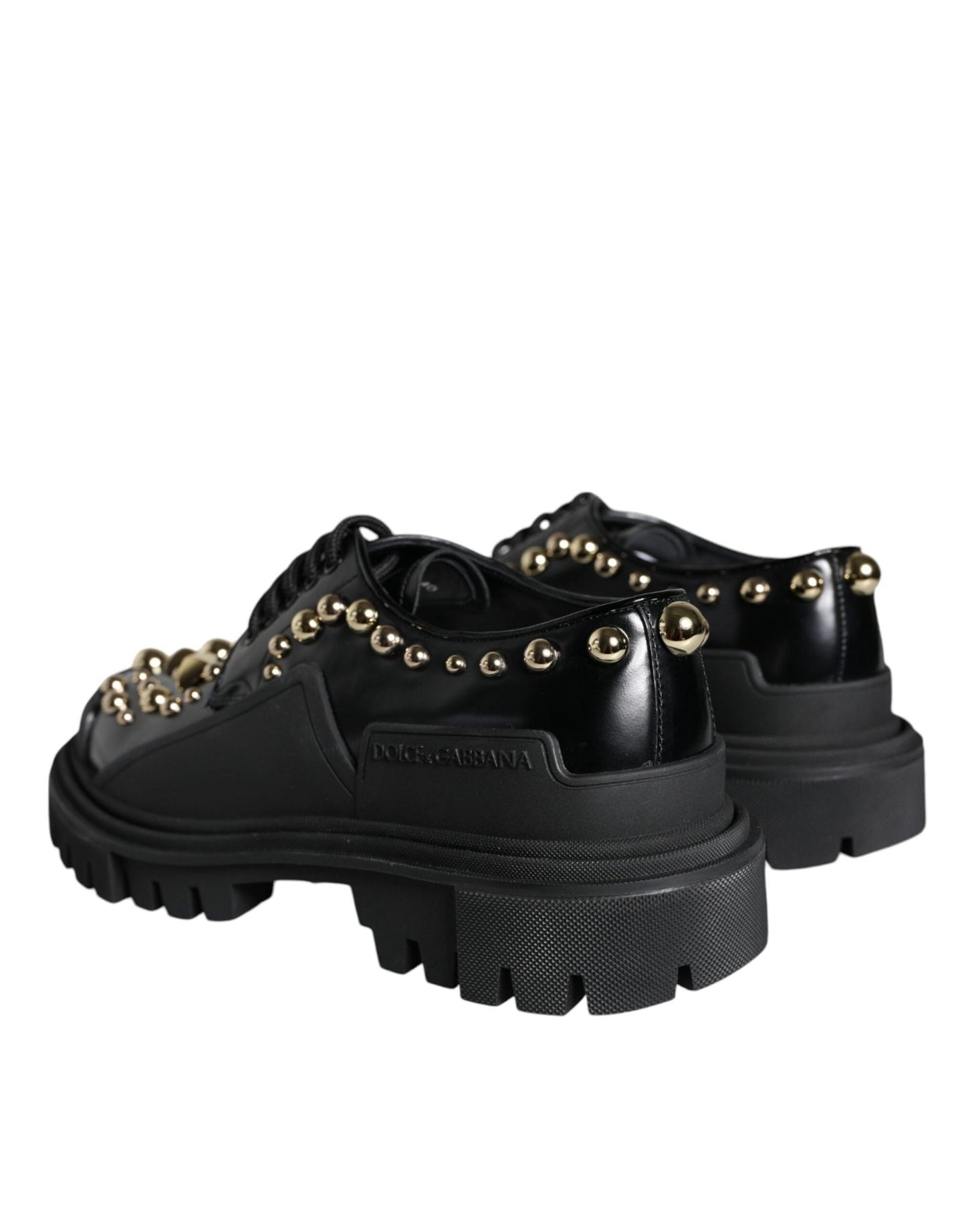 Dolce & Gabbana Black Leather Trekking Derby Embellished Shoes - SMARTMARTNZ