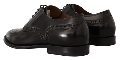 Dolce & Gabbana Black Leather Wingtip Mens Formal Derby Shoes - SMARTMARTNZ
