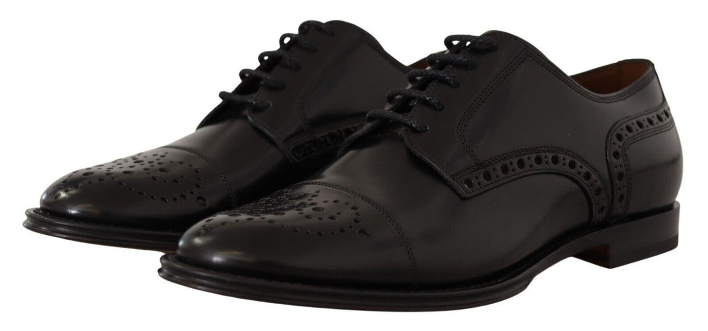 Dolce & Gabbana Black Leather Wingtip Mens Formal Derby Shoes - SMARTMARTNZ