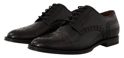 Dolce & Gabbana Black Leather Wingtip Mens Formal Derby Shoes - SMARTMARTNZ