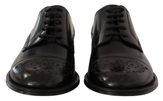Dolce & Gabbana Black Leather Wingtip Mens Formal Derby Shoes - SMARTMARTNZ