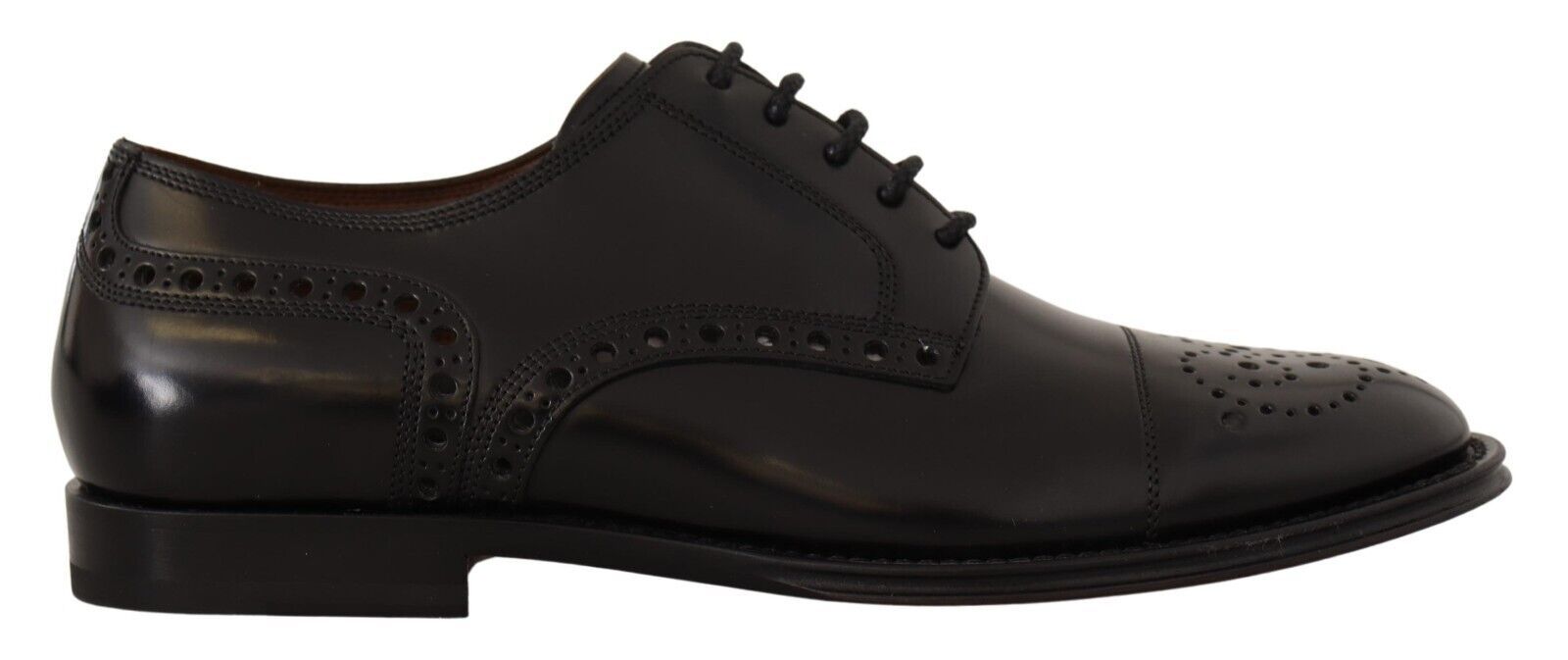 Dolce & Gabbana Black Leather Wingtip Mens Formal Derby Shoes - SMARTMARTNZ