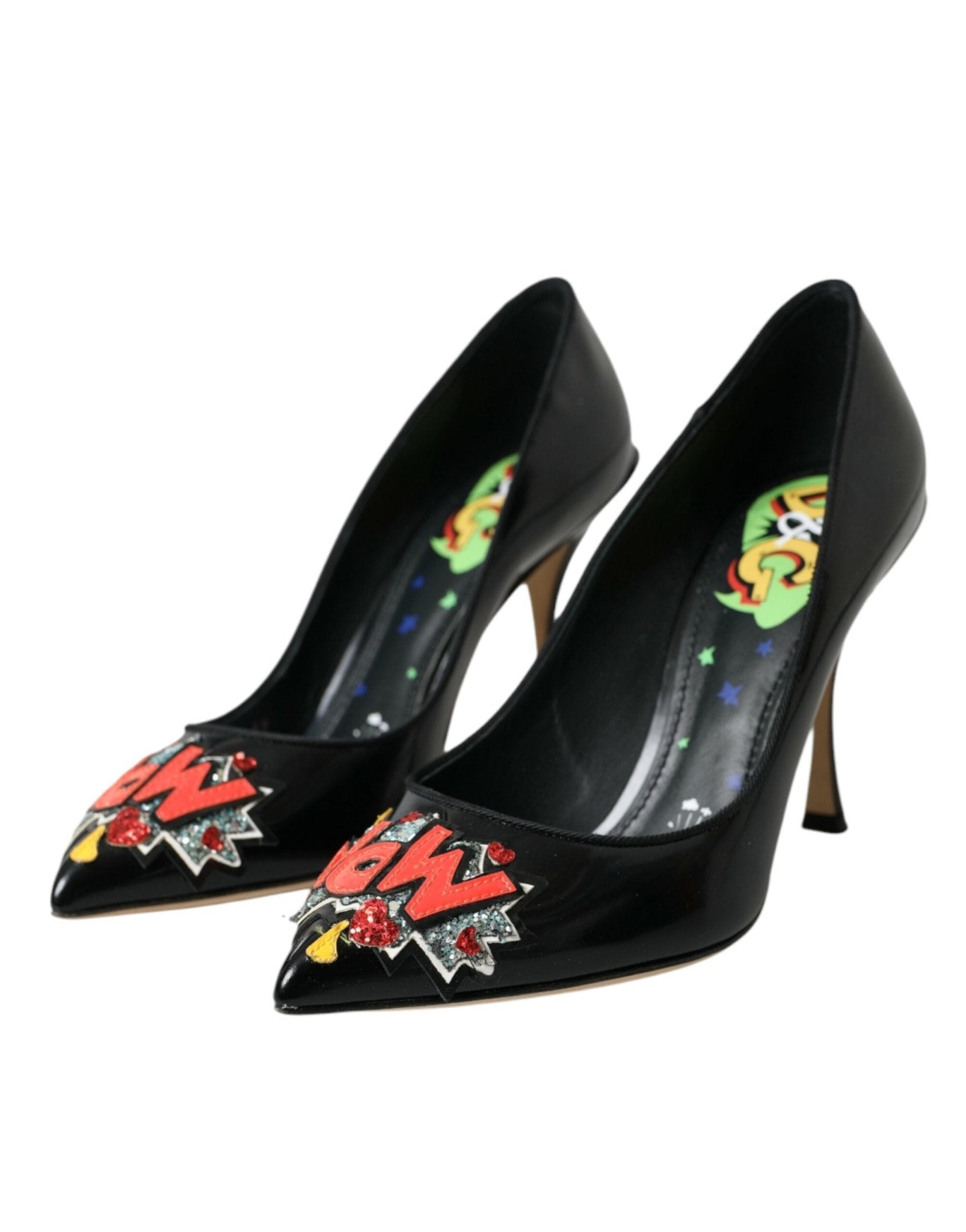 Dolce & Gabbana Black Leather WOW Patch Heels Pumps Shoes - SMARTMARTNZ