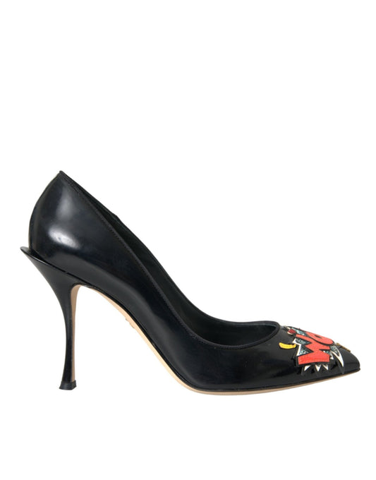 Dolce & Gabbana Black Leather WOW Patch Heels Pumps Shoes - SMARTMARTNZ