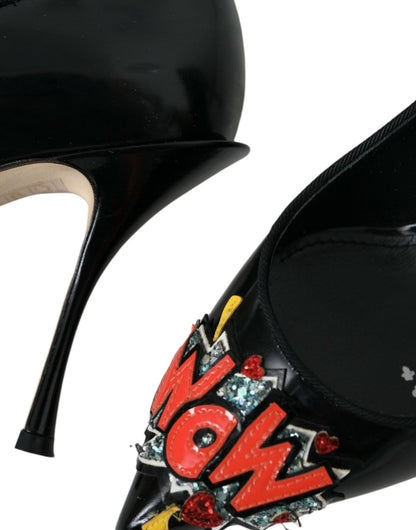 Dolce & Gabbana Black Leather WOW Patch Heels Pumps Shoes - SMARTMARTNZ