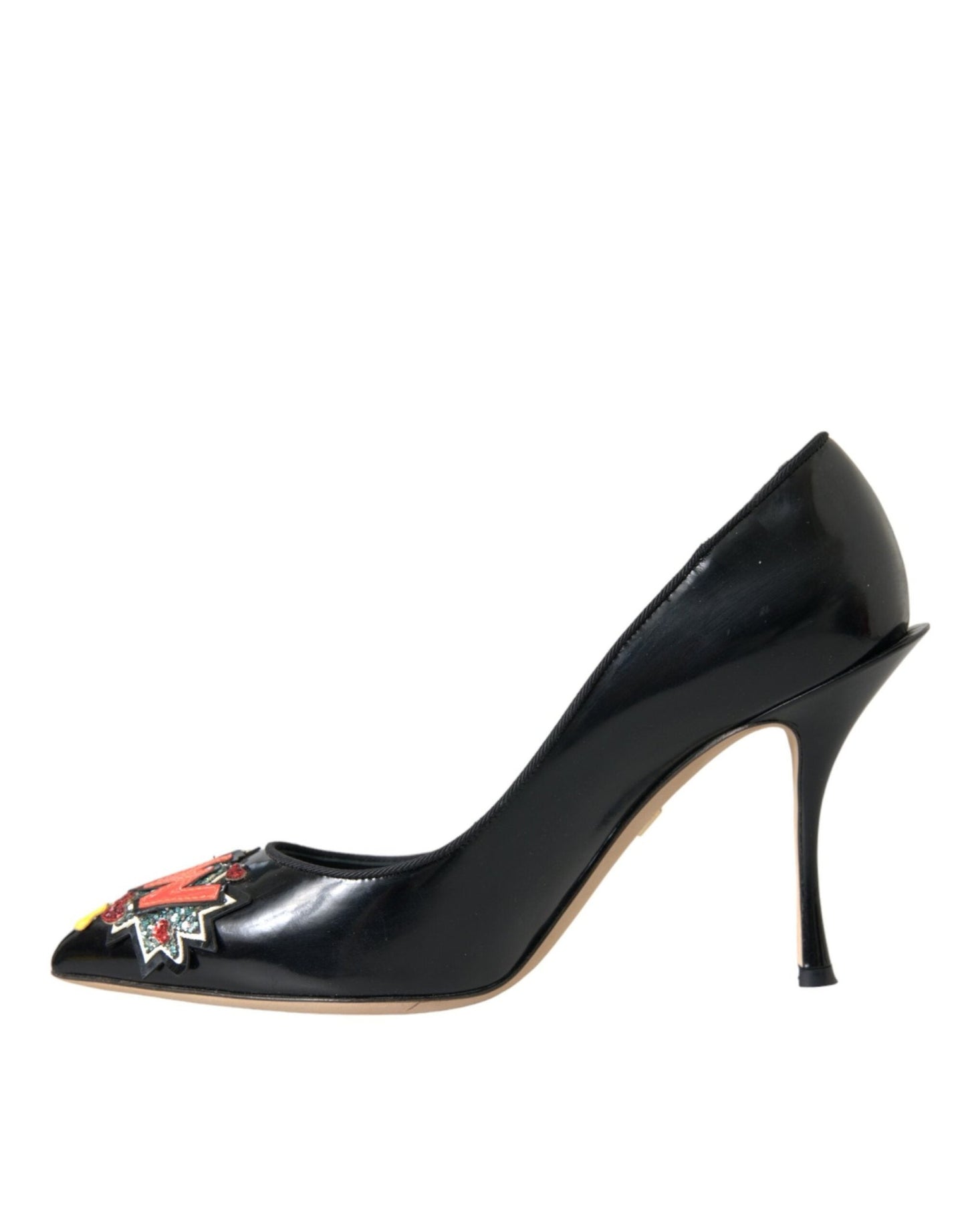 Dolce & Gabbana Black Leather WOW Patch Heels Pumps Shoes - SMARTMARTNZ