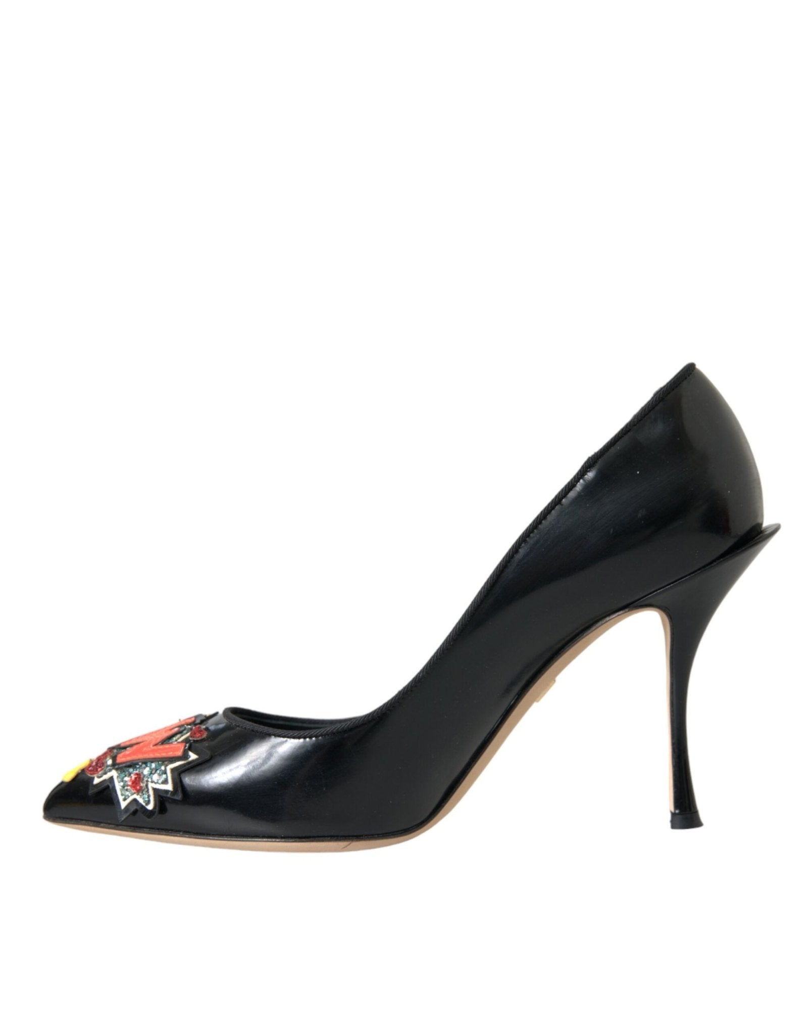 Dolce & Gabbana Black Leather WOW Patch Heels Pumps Shoes - SMARTMARTNZ