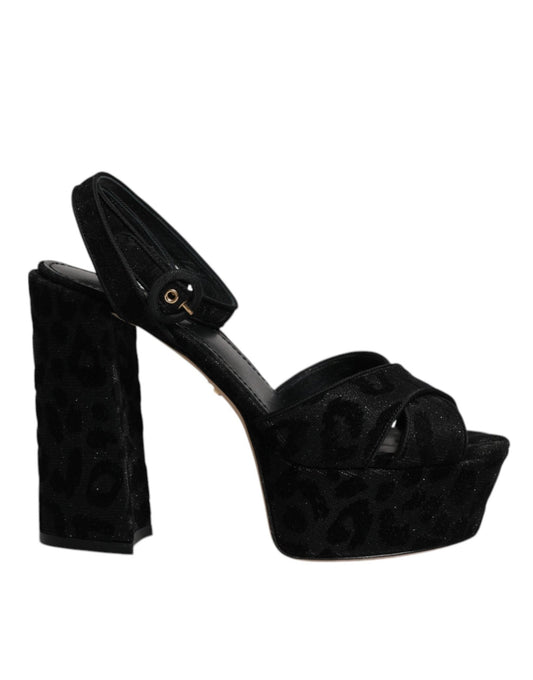 Dolce & Gabbana Black Leopard Platform Heels Sandals Shoes - SMARTMARTNZ