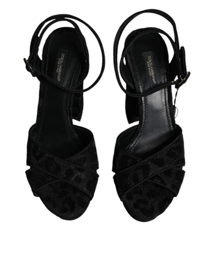 Dolce & Gabbana Black Leopard Platform Heels Sandals Shoes - SMARTMARTNZ