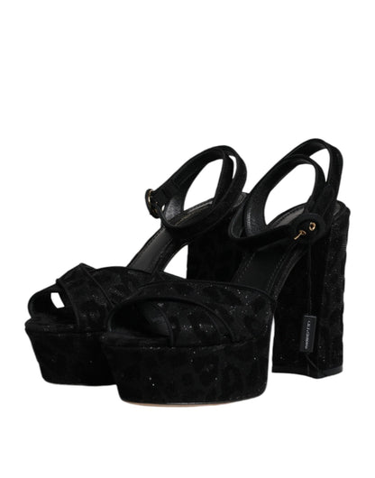 Dolce & Gabbana Black Leopard Platform Heels Sandals Shoes - SMARTMARTNZ