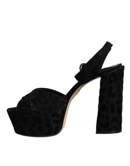 Dolce & Gabbana Black Leopard Platform Heels Sandals Shoes - SMARTMARTNZ