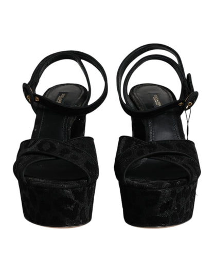 Dolce & Gabbana Black Leopard Platform Heels Sandals Shoes - SMARTMARTNZ