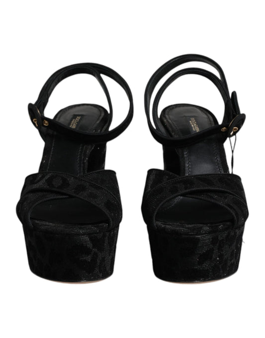 Dolce & Gabbana Black Leopard Platform Heels Sandals Shoes - SMARTMARTNZ