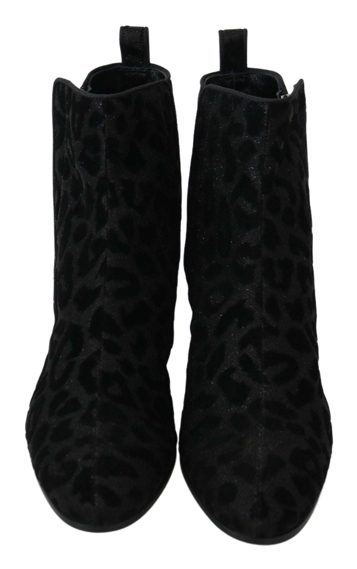 Dolce & Gabbana Black Leopard Short Boots Zipper Shoes - SMARTMARTNZ