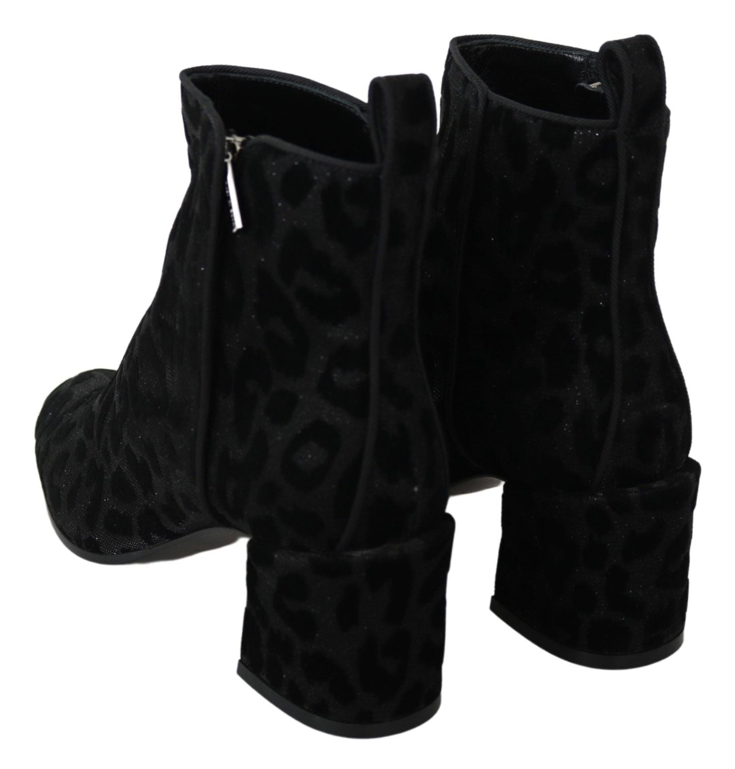 Dolce & Gabbana Black Leopard Short Boots Zipper Shoes - SMARTMARTNZ