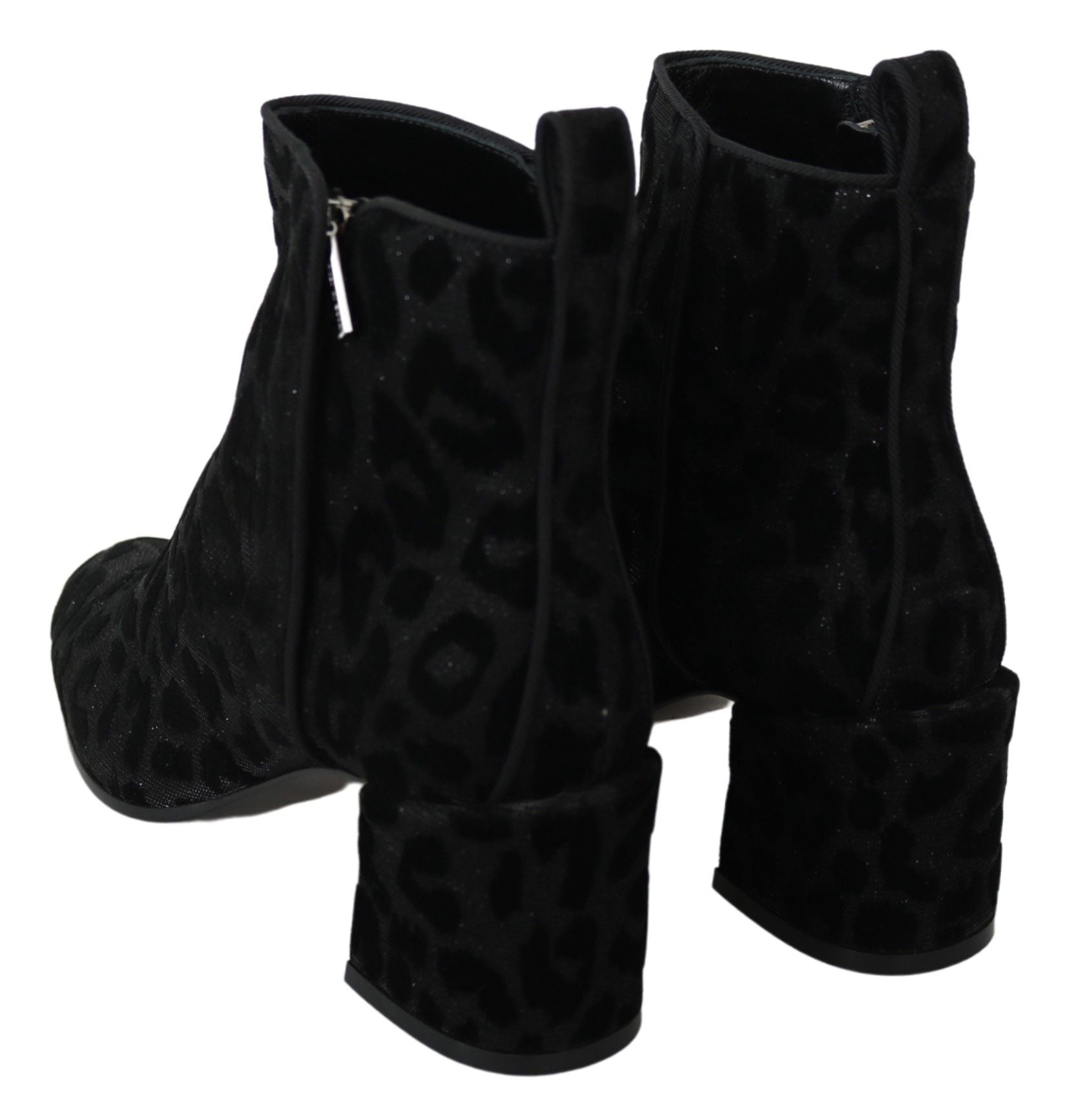 Dolce & Gabbana Black Leopard Short Boots Zipper Shoes - SMARTMARTNZ