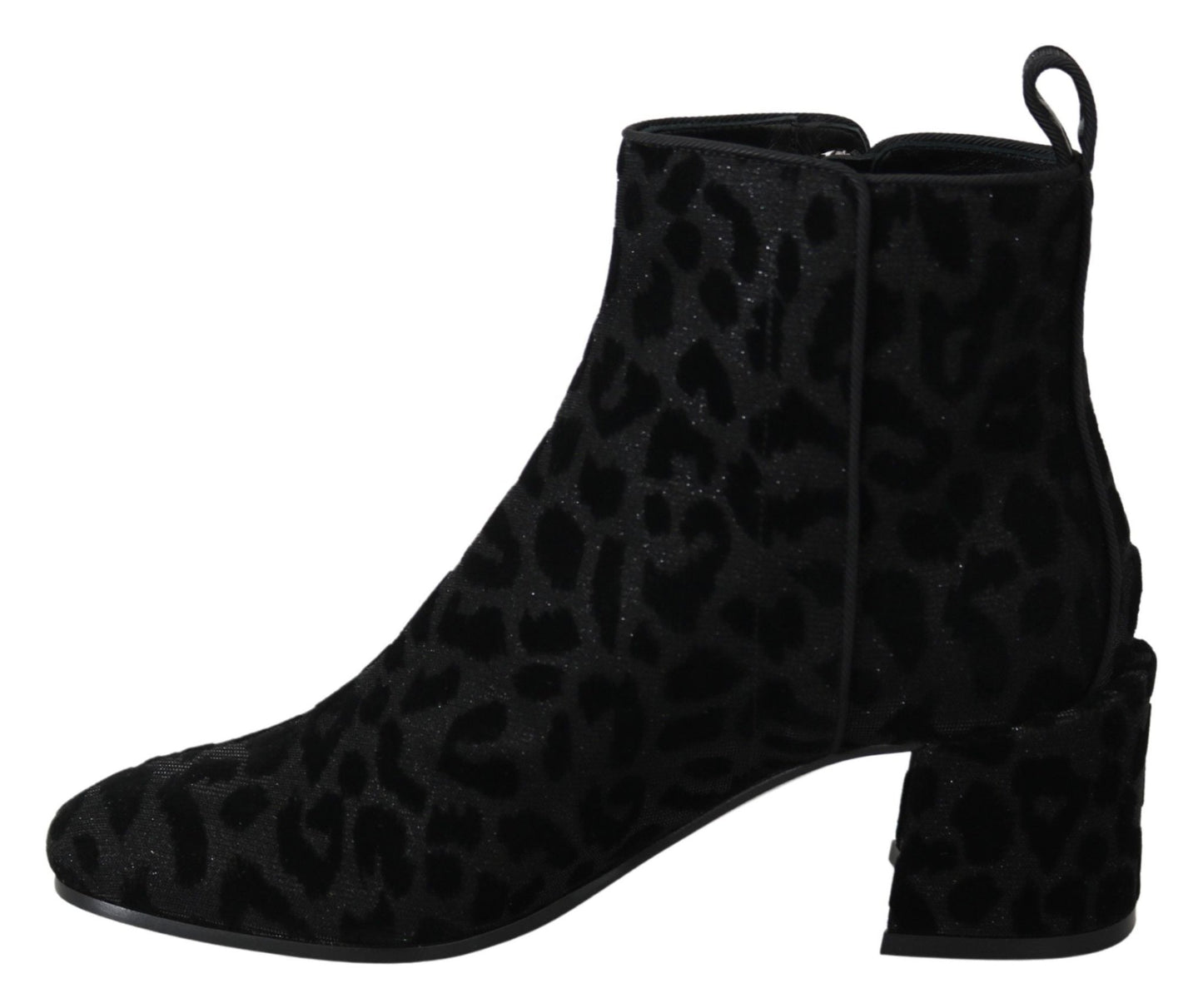 Dolce & Gabbana Black Leopard Short Boots Zipper Shoes - SMARTMARTNZ