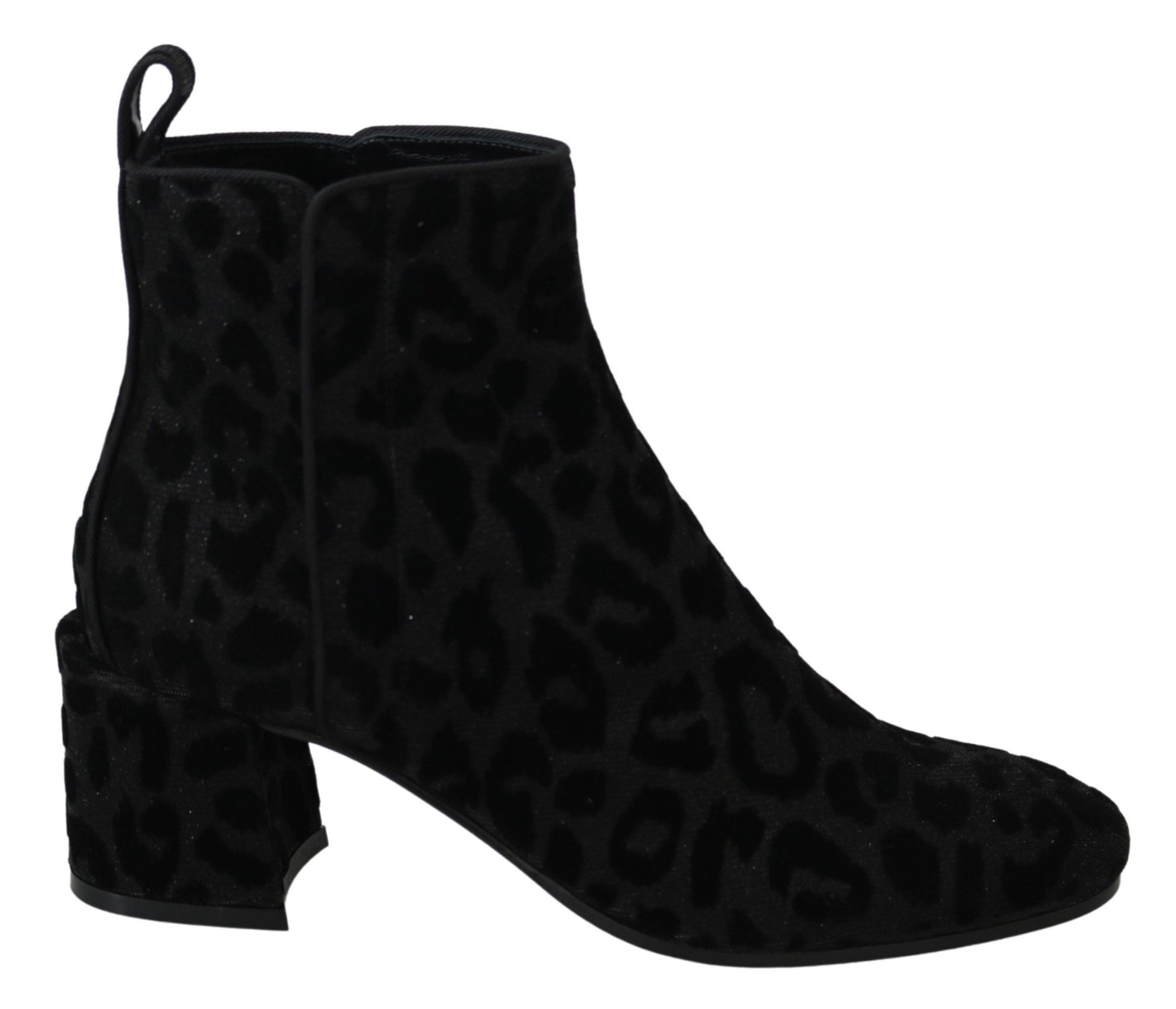 Dolce & Gabbana Black Leopard Short Boots Zipper Shoes - SMARTMARTNZ
