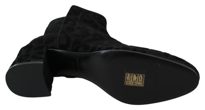 Dolce & Gabbana Black Leopard Short Boots Zipper Shoes - SMARTMARTNZ