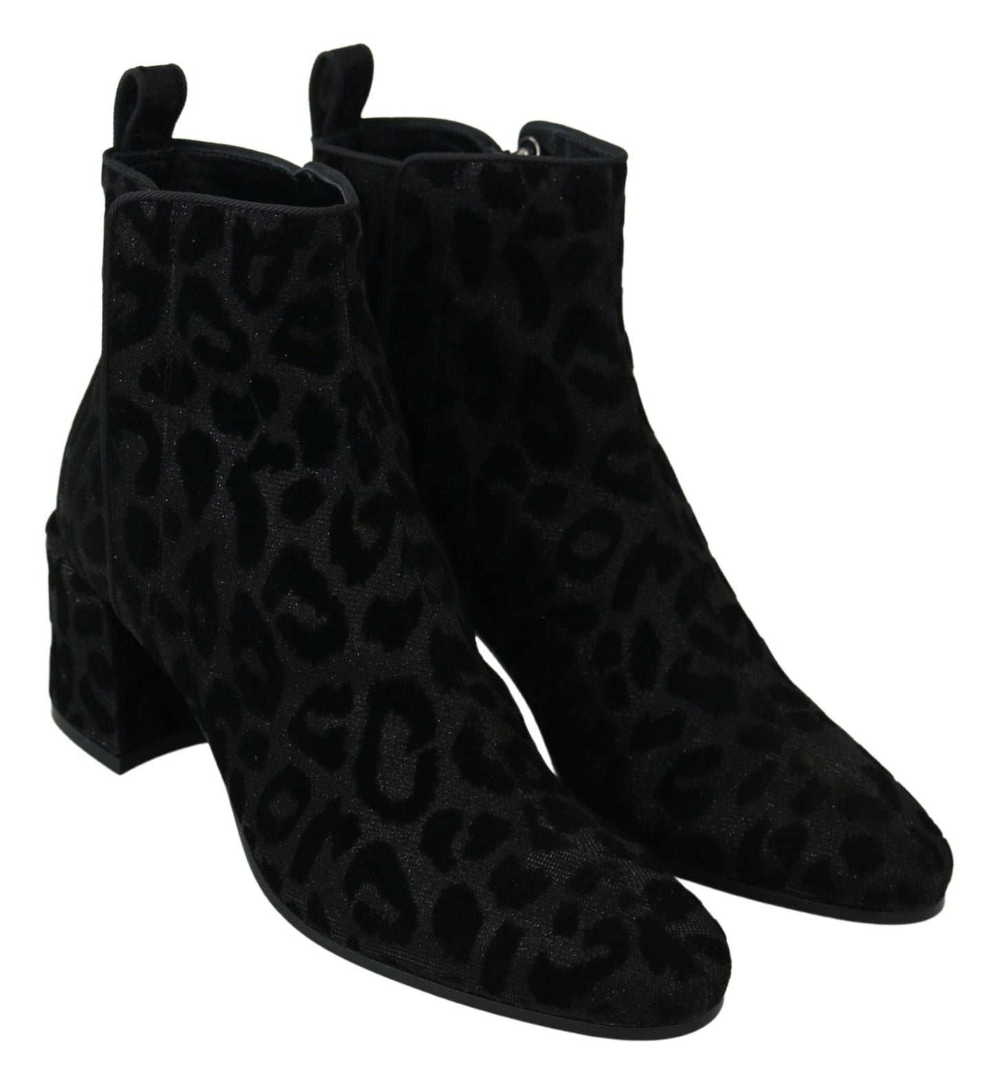 Dolce & Gabbana Black Leopard Short Boots Zipper Shoes - SMARTMARTNZ