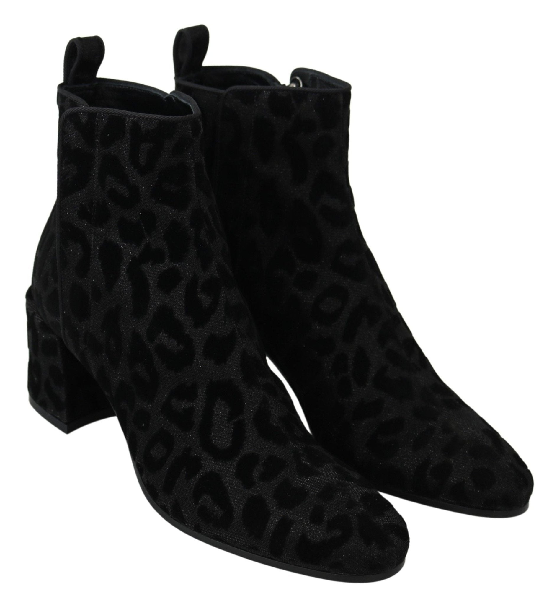 Dolce & Gabbana Black Leopard Short Boots Zipper Shoes - SMARTMARTNZ