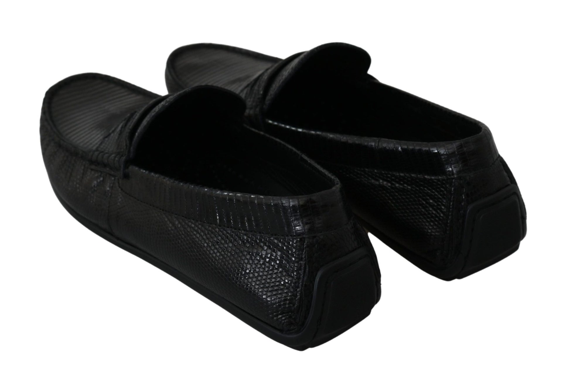 Dolce & Gabbana Black Lizard Leather Flat Loafers Shoes - SMARTMARTNZ