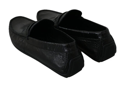 Dolce & Gabbana Black Lizard Leather Flat Loafers Shoes - SMARTMARTNZ