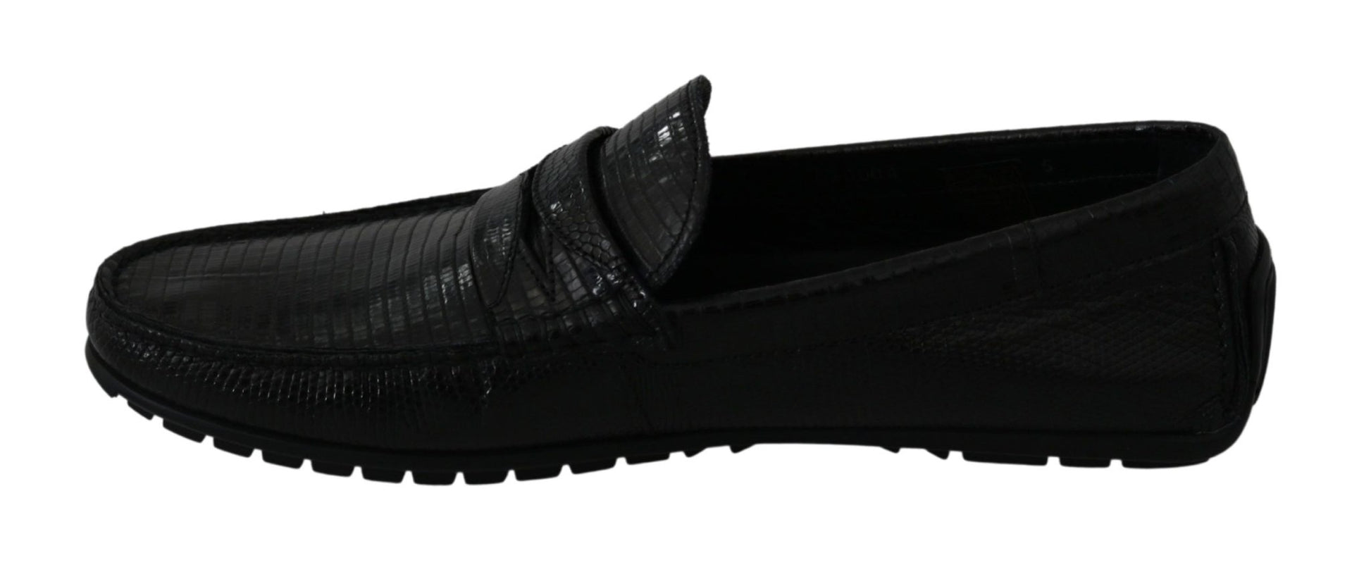 Dolce & Gabbana Black Lizard Leather Flat Loafers Shoes - SMARTMARTNZ