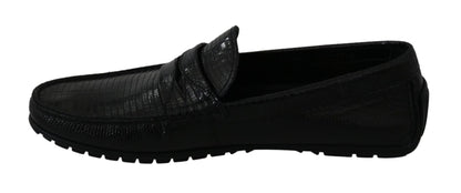 Dolce & Gabbana Black Lizard Leather Flat Loafers Shoes - SMARTMARTNZ