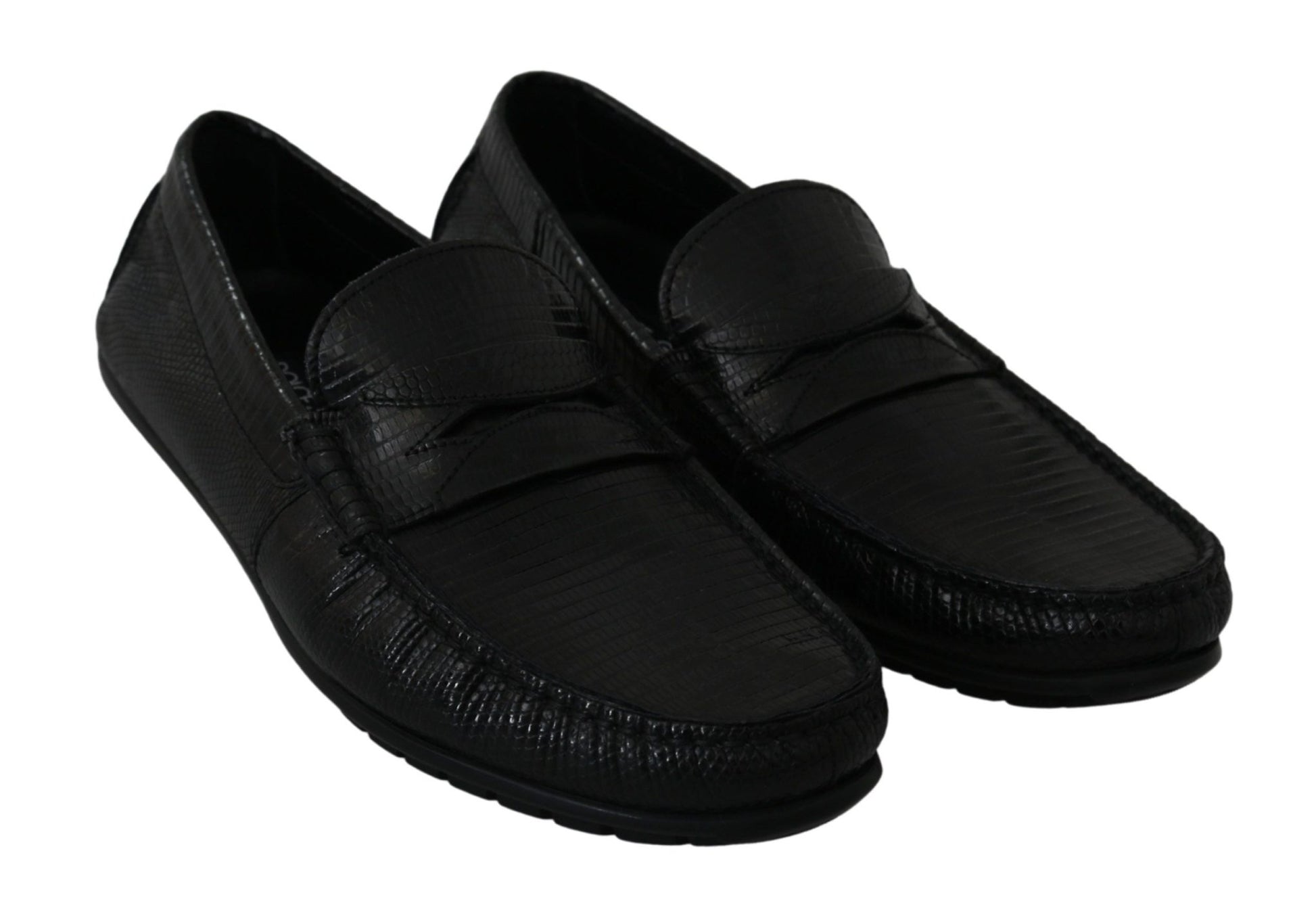 Dolce & Gabbana Black Lizard Leather Flat Loafers Shoes - SMARTMARTNZ