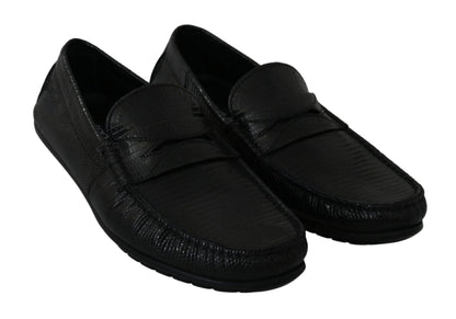 Dolce & Gabbana Black Lizard Leather Flat Loafers Shoes - SMARTMARTNZ