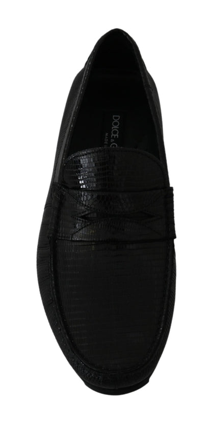 Dolce & Gabbana Black Lizard Leather Flat Loafers Shoes - SMARTMARTNZ