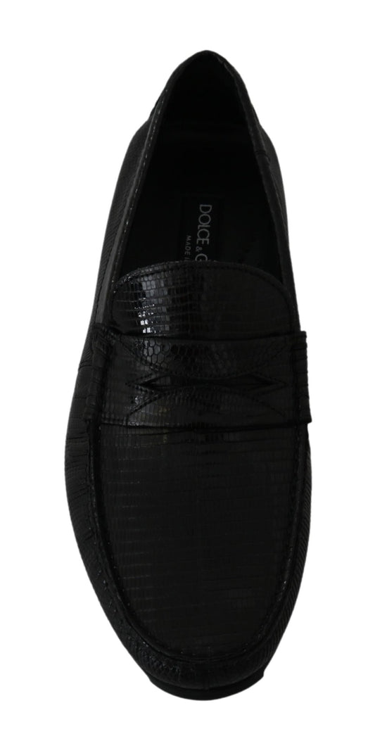 Dolce & Gabbana Black Lizard Leather Flat Loafers Shoes - SMARTMARTNZ