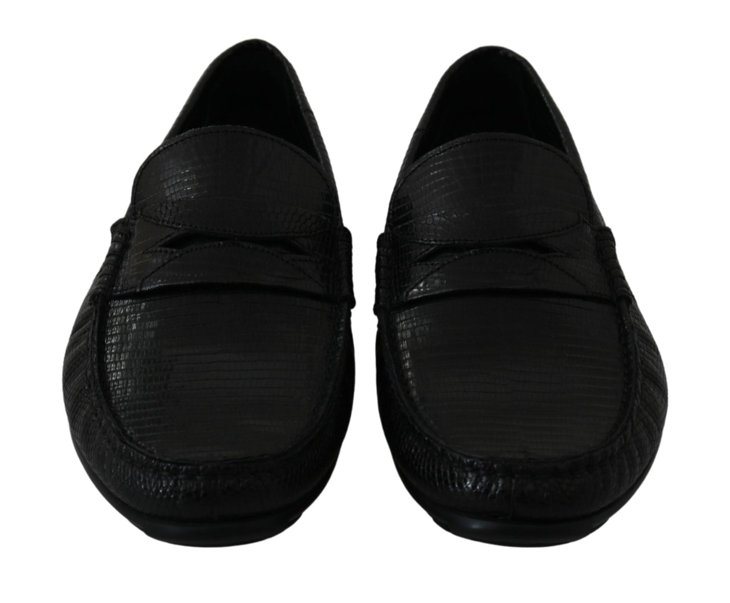 Dolce & Gabbana Black Lizard Leather Flat Loafers Shoes - SMARTMARTNZ