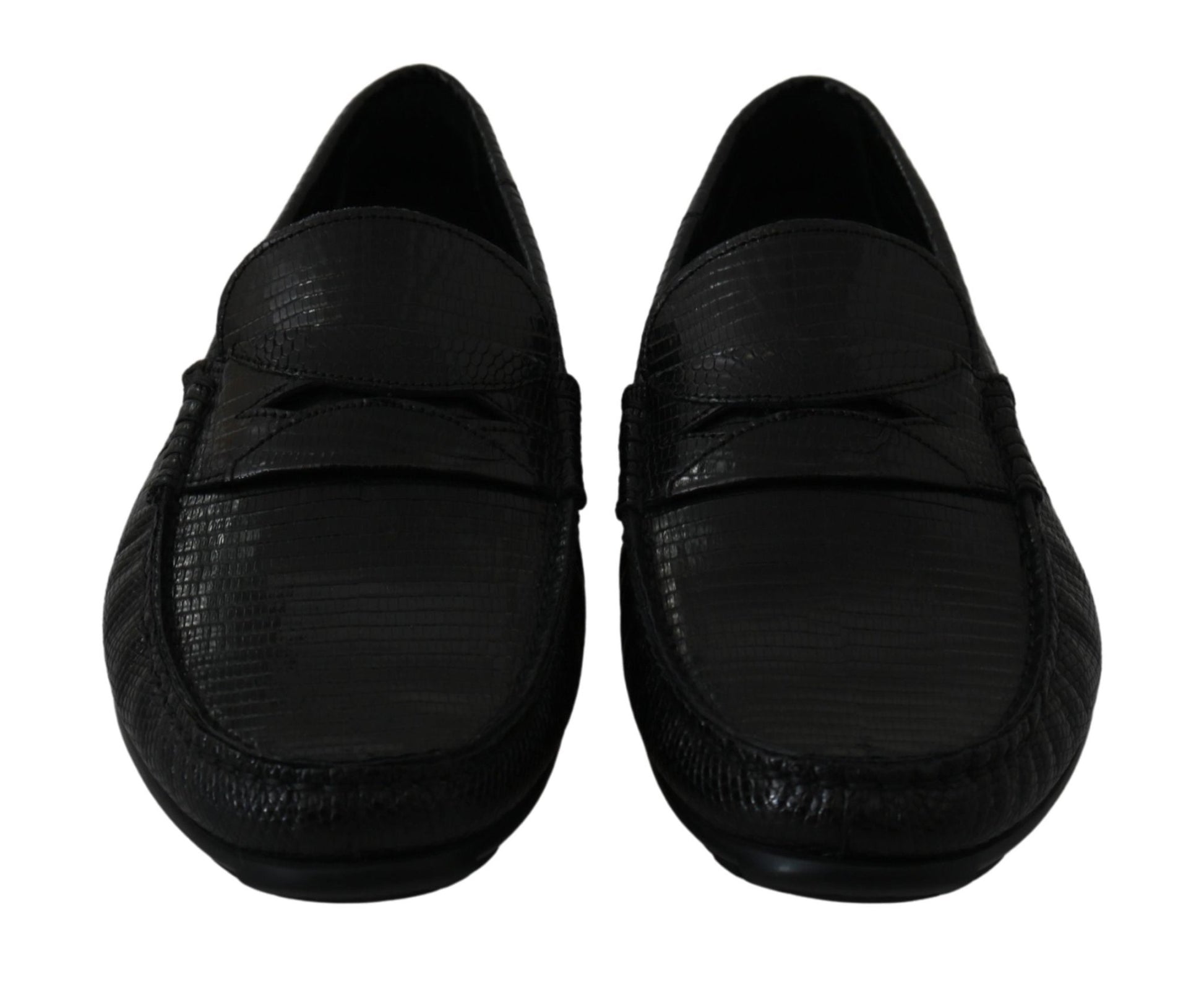 Dolce & Gabbana Black Lizard Leather Flat Loafers Shoes - SMARTMARTNZ