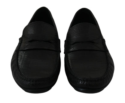 Dolce & Gabbana Black Lizard Leather Flat Loafers Shoes - SMARTMARTNZ