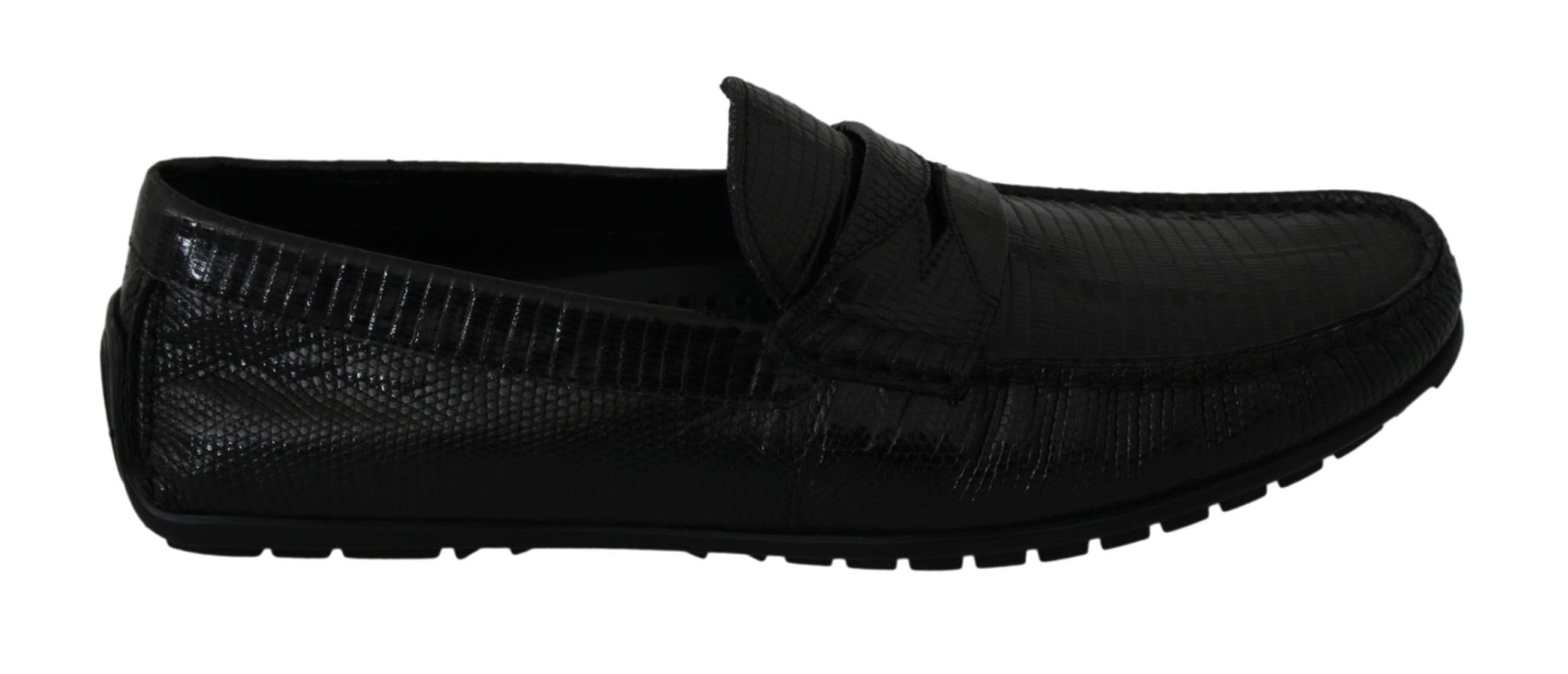 Dolce & Gabbana Black Lizard Leather Flat Loafers Shoes - SMARTMARTNZ