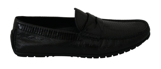 Dolce & Gabbana Black Lizard Leather Flat Loafers Shoes - SMARTMARTNZ