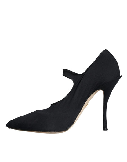 Dolce & Gabbana Black Mary Jane Jersey Crystal Pumps Shoes - SMARTMARTNZ
