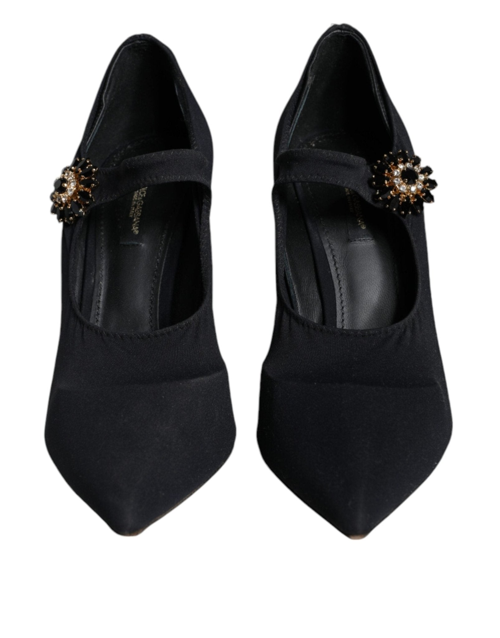 Dolce & Gabbana Black Mary Jane Jersey Crystal Pumps Shoes - SMARTMARTNZ