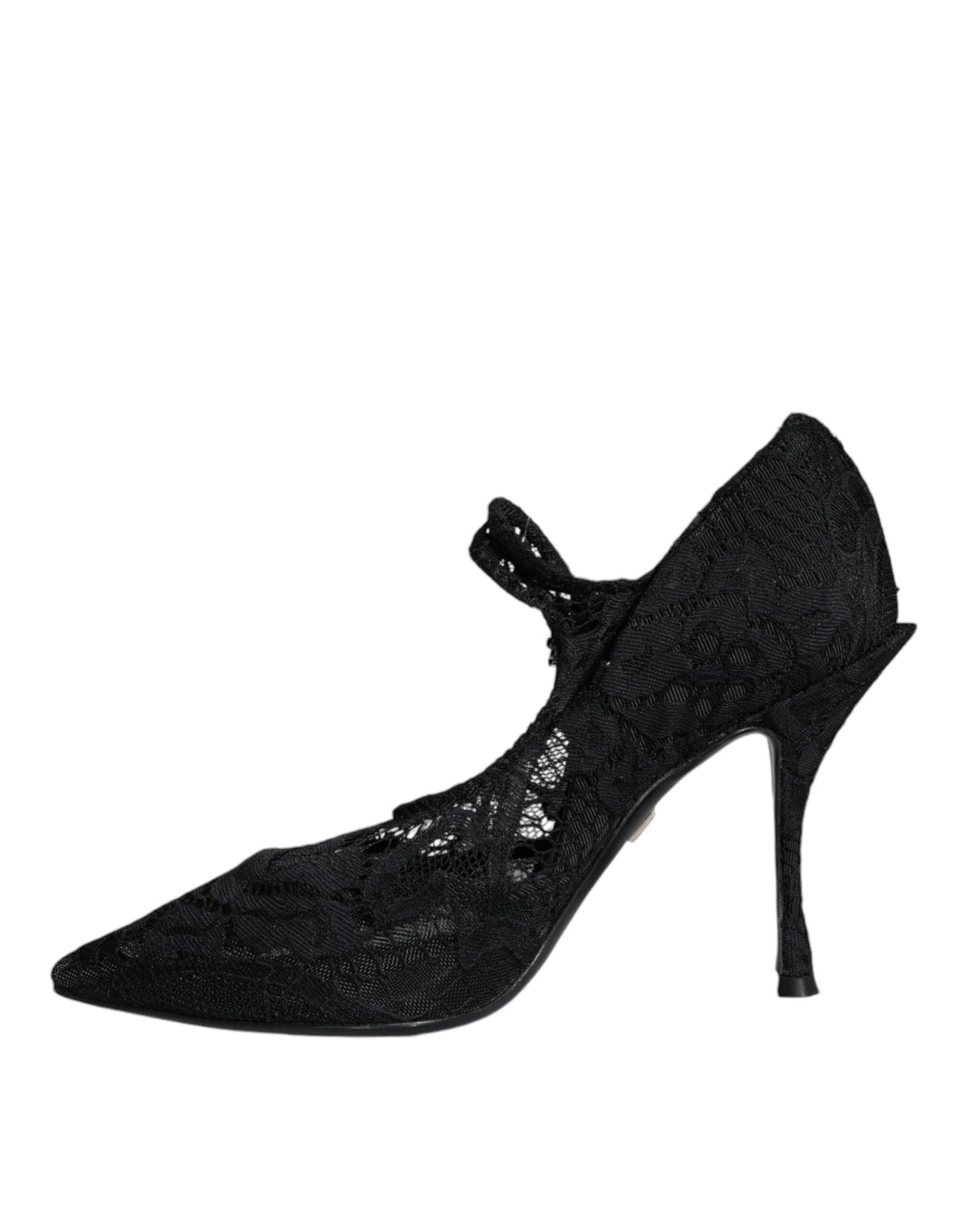 Dolce & Gabbana Black Mary Jane Pumps Lace Crystals Heels Shoes - SMARTMARTNZ