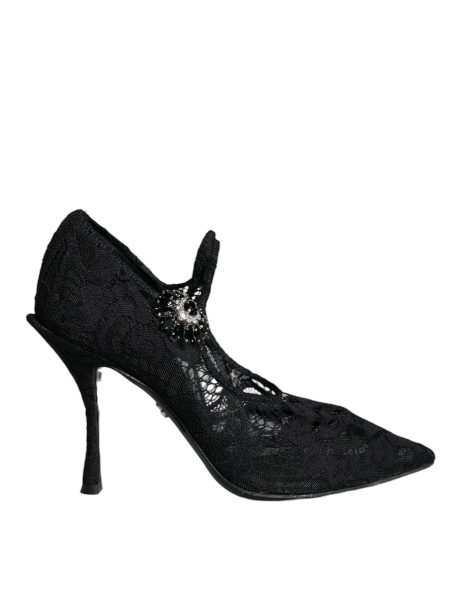 Dolce & Gabbana Black Mary Jane Pumps Lace Crystals Heels Shoes - SMARTMARTNZ