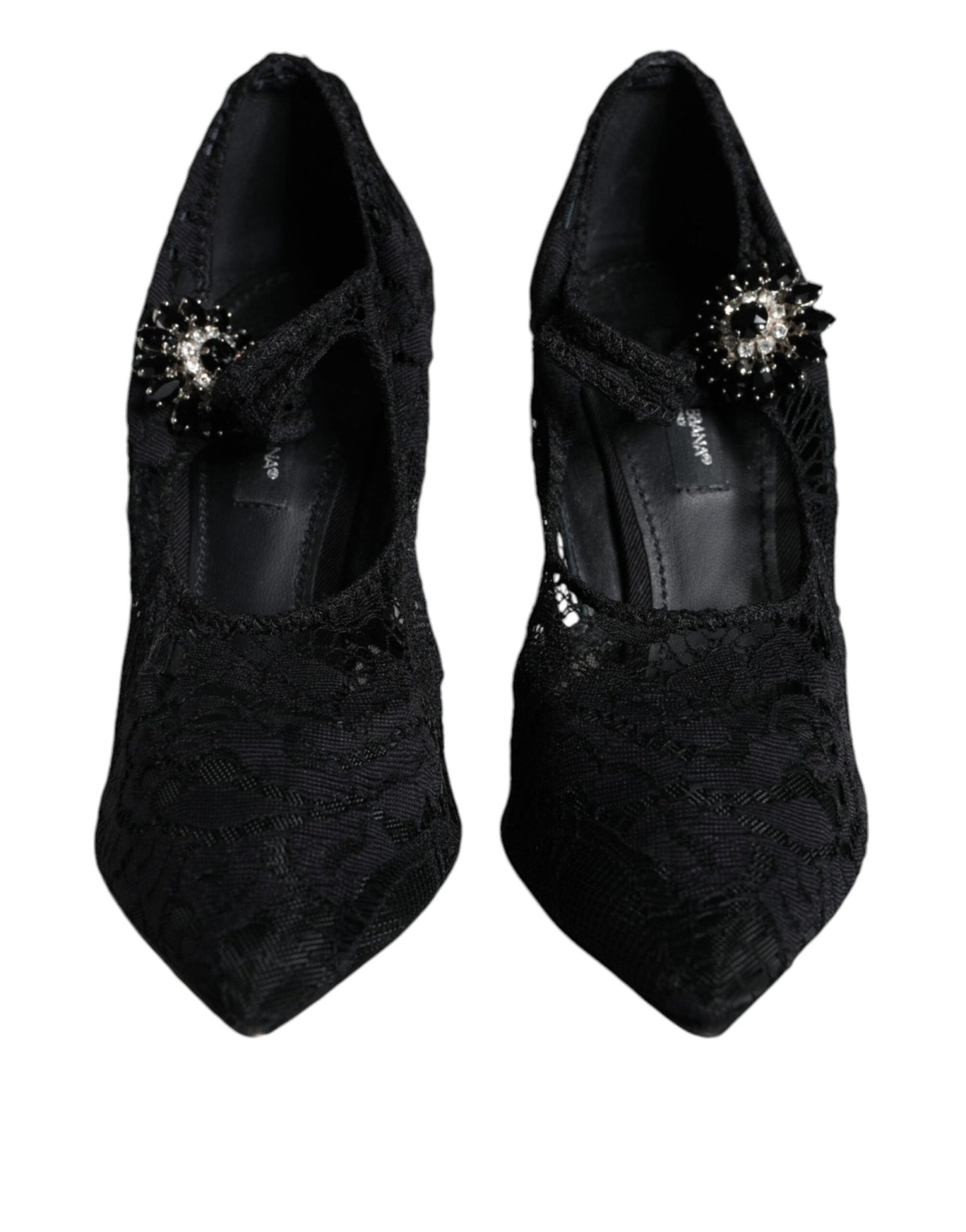 Dolce & Gabbana Black Mary Jane Pumps Lace Crystals Heels Shoes - SMARTMARTNZ