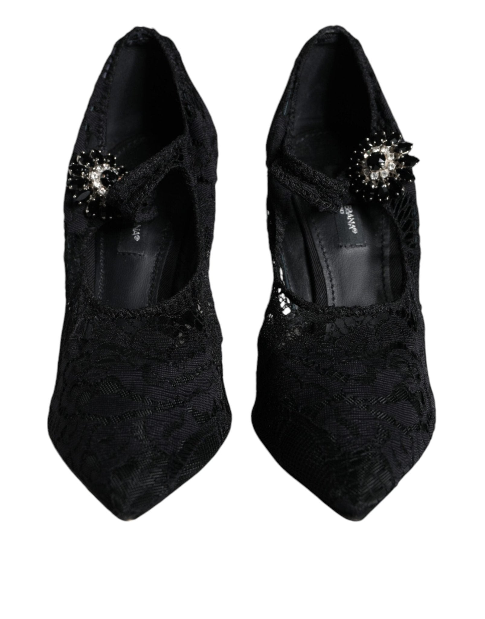 Dolce & Gabbana Black Mary Jane Pumps Lace Crystals Heels Shoes - SMARTMARTNZ