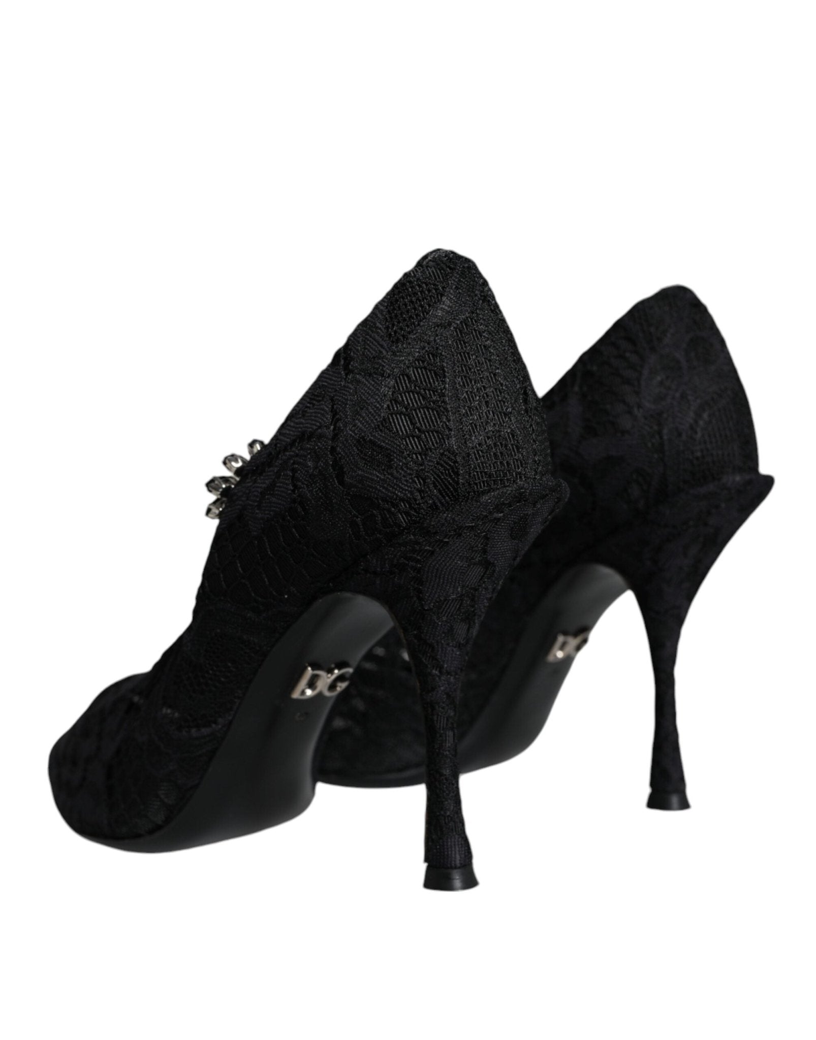 Dolce & Gabbana Black Mary Jane Pumps Lace Crystals Heels Shoes - SMARTMARTNZ