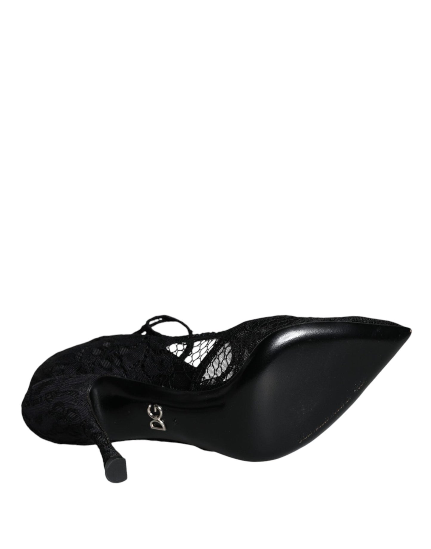 Dolce & Gabbana Black Mary Jane Pumps Lace Crystals Heels Shoes - SMARTMARTNZ