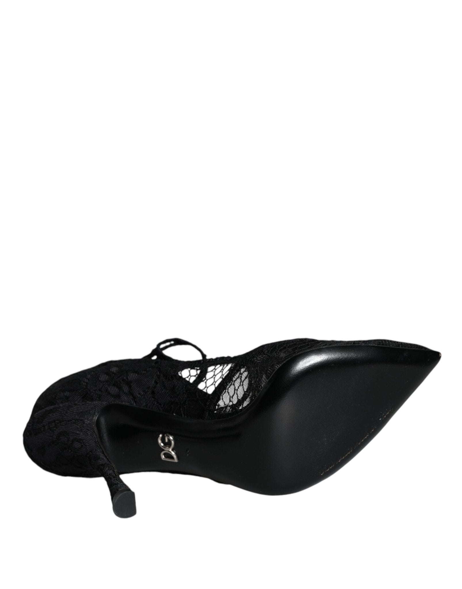 Dolce & Gabbana Black Mary Jane Pumps Lace Crystals Heels Shoes - SMARTMARTNZ