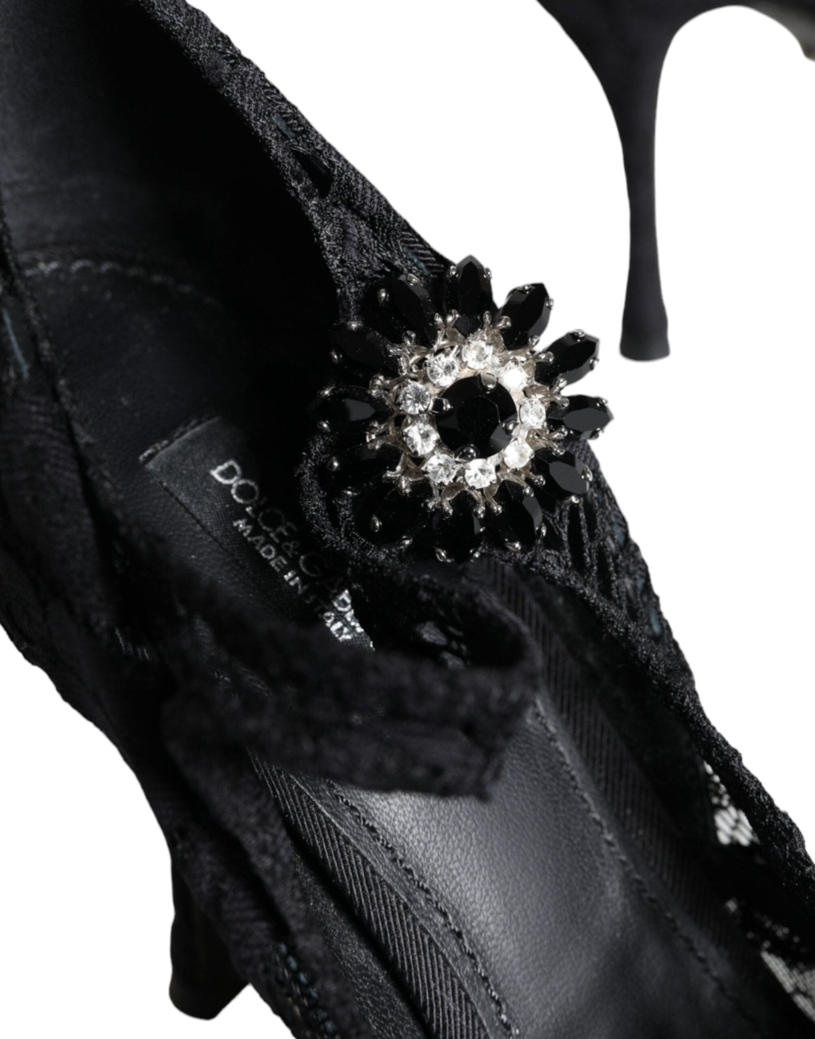 Dolce & Gabbana Black Mary Jane Pumps Lace Crystals Heels Shoes - SMARTMARTNZ